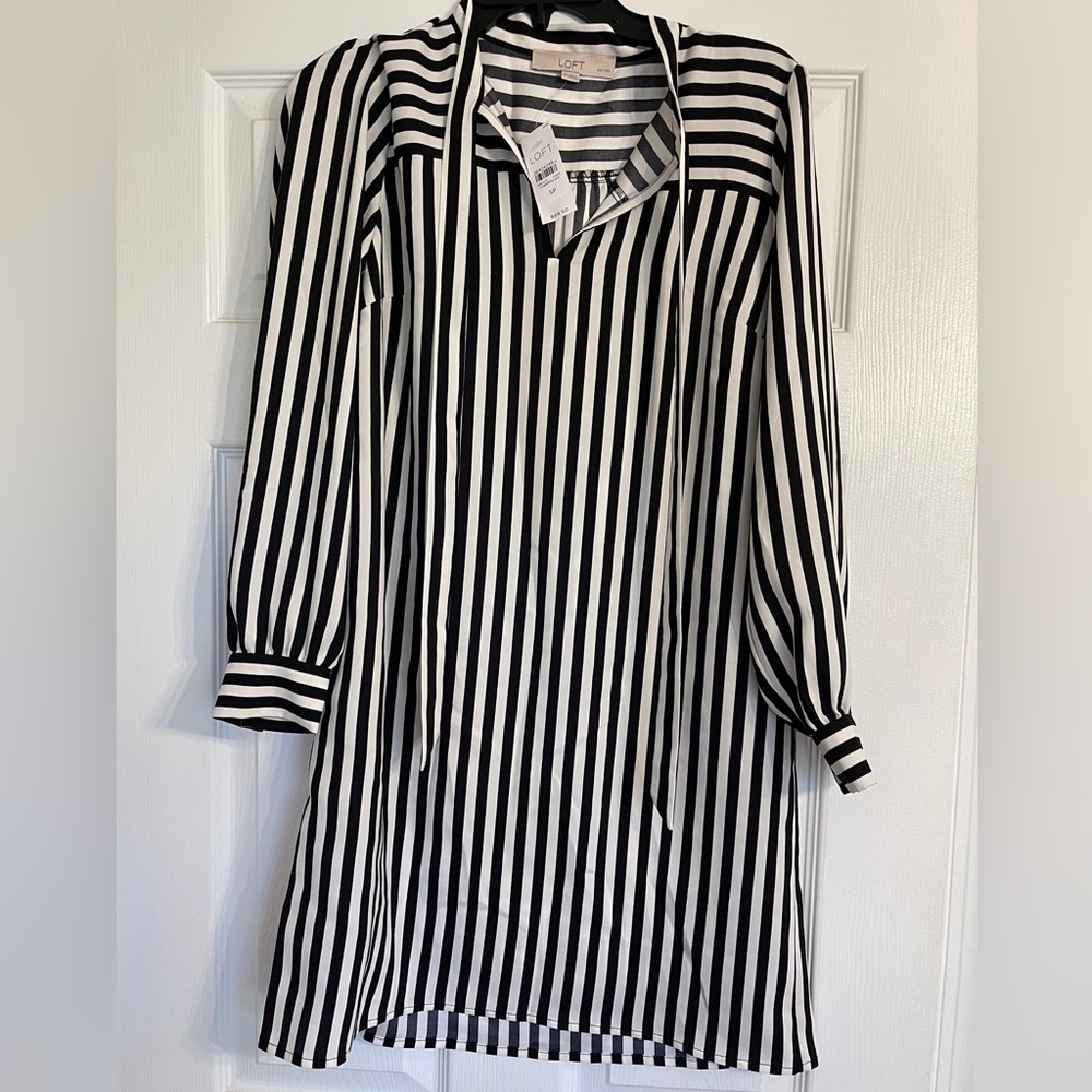 Never worn! Loft black and white striped dress